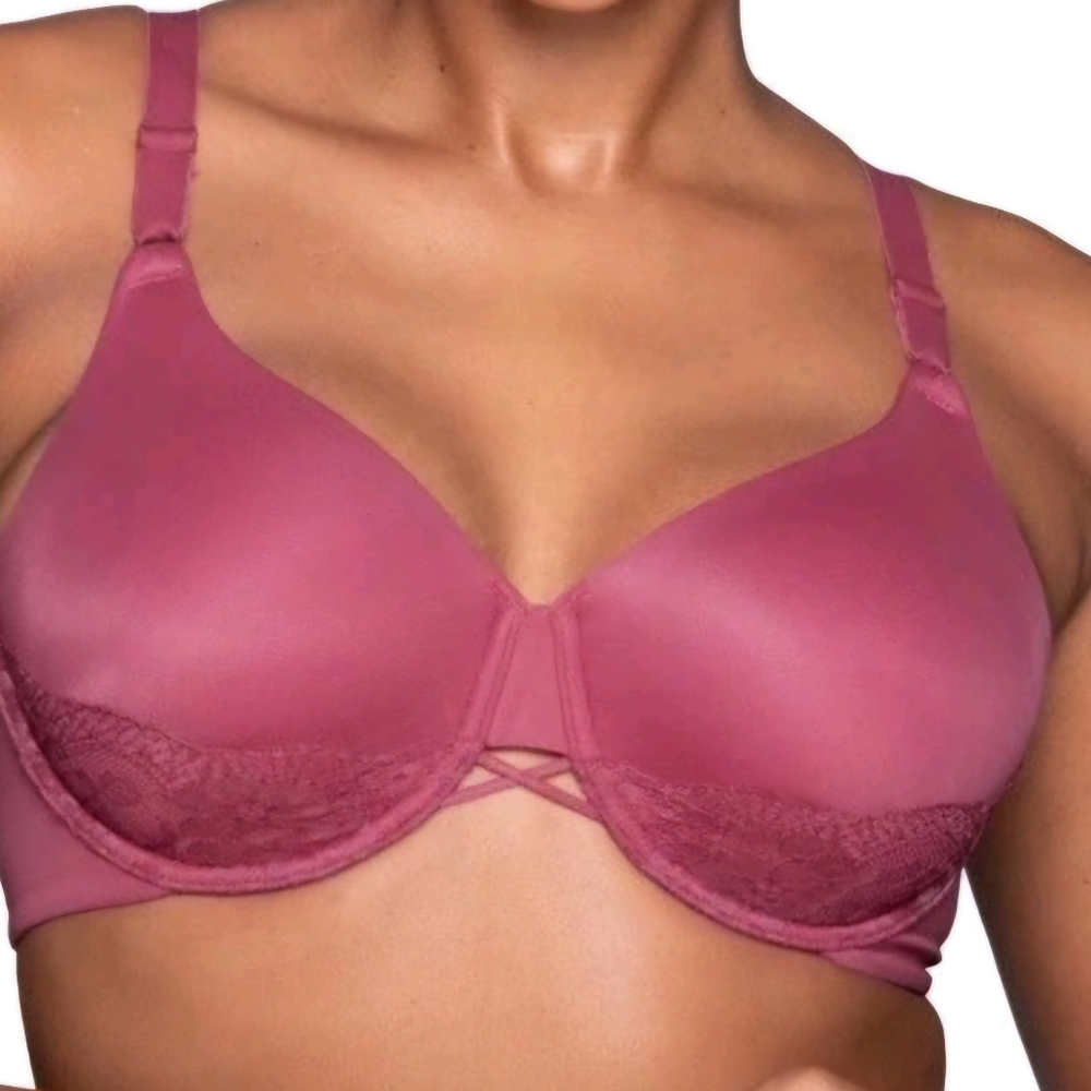 NWT Vanity Fair 38D Elegant Lace Trim Bra in Pink